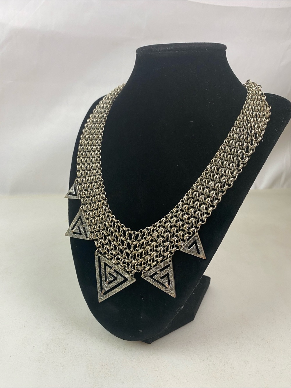Silver Tone Multi-Strand Geometric Statement Necklace